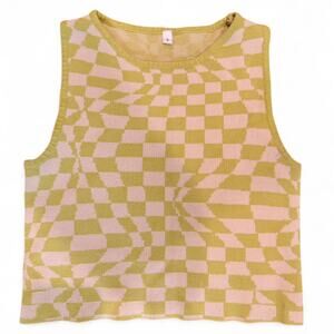 Green and pink checkered knit tank